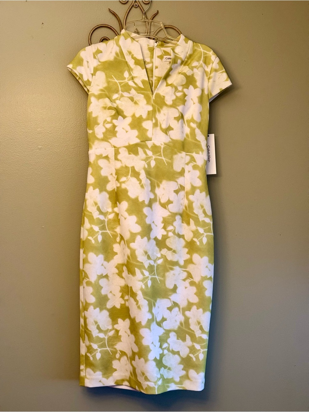 Calvin Klein Lime Green & White Floral Sheath Dress